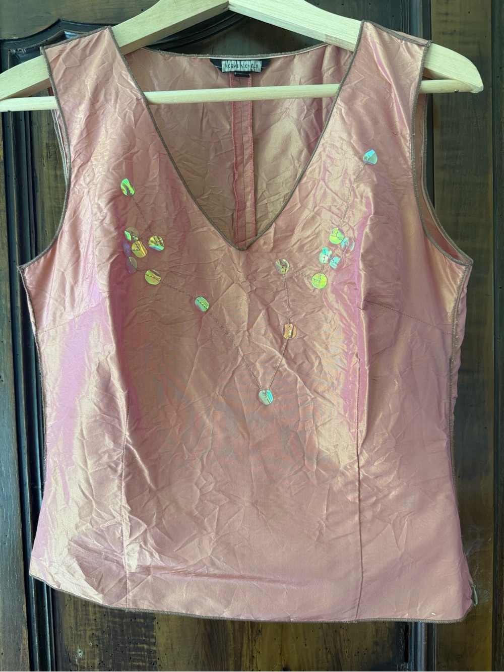 Vintage Rozae Nichols Rose Silk Sequin V-Neck Women’s Top Sz 10
